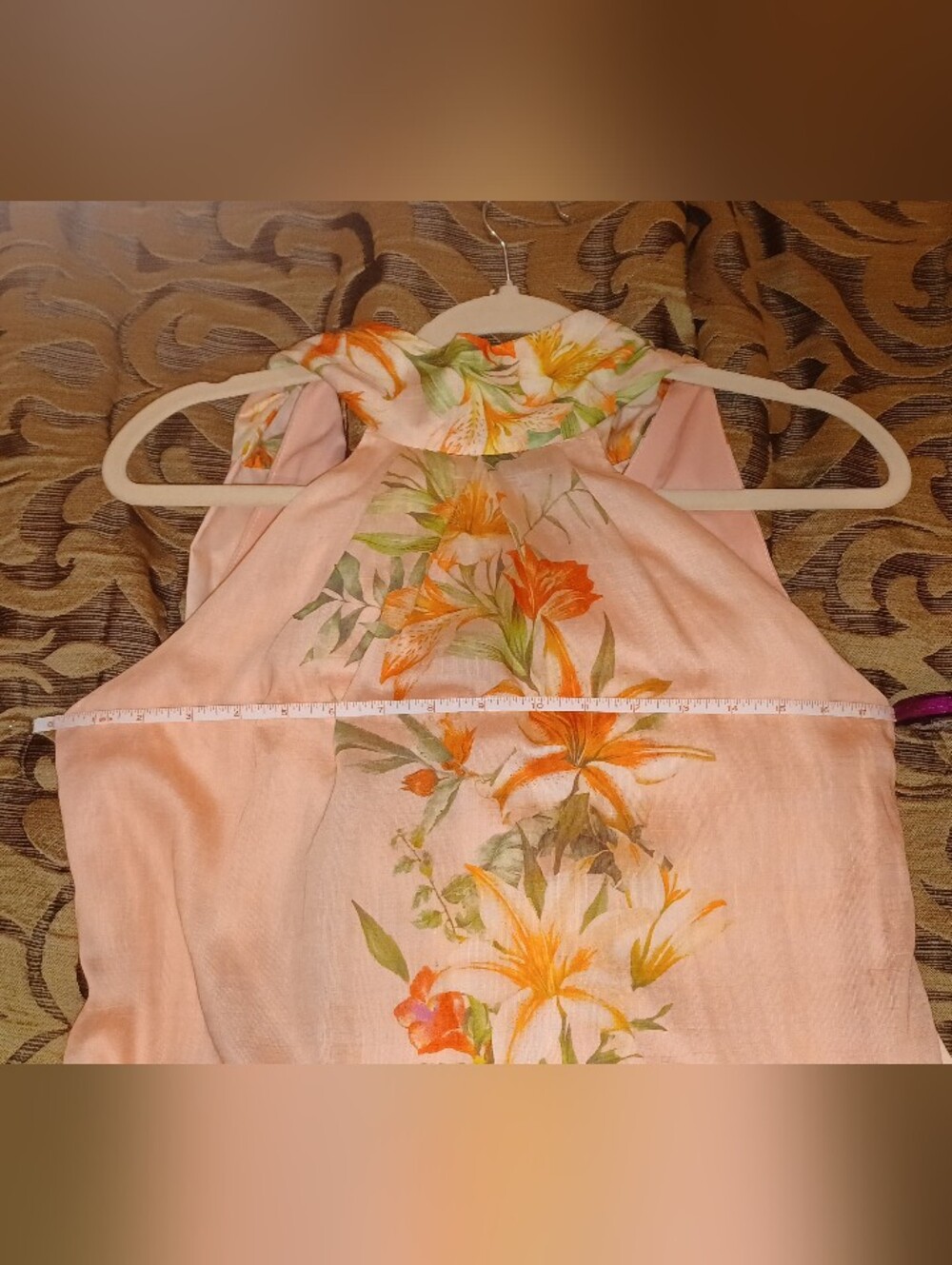 Versona Coral-Peach Floral Halter Maxi Dress with Back Bow - Picture 10 of 11